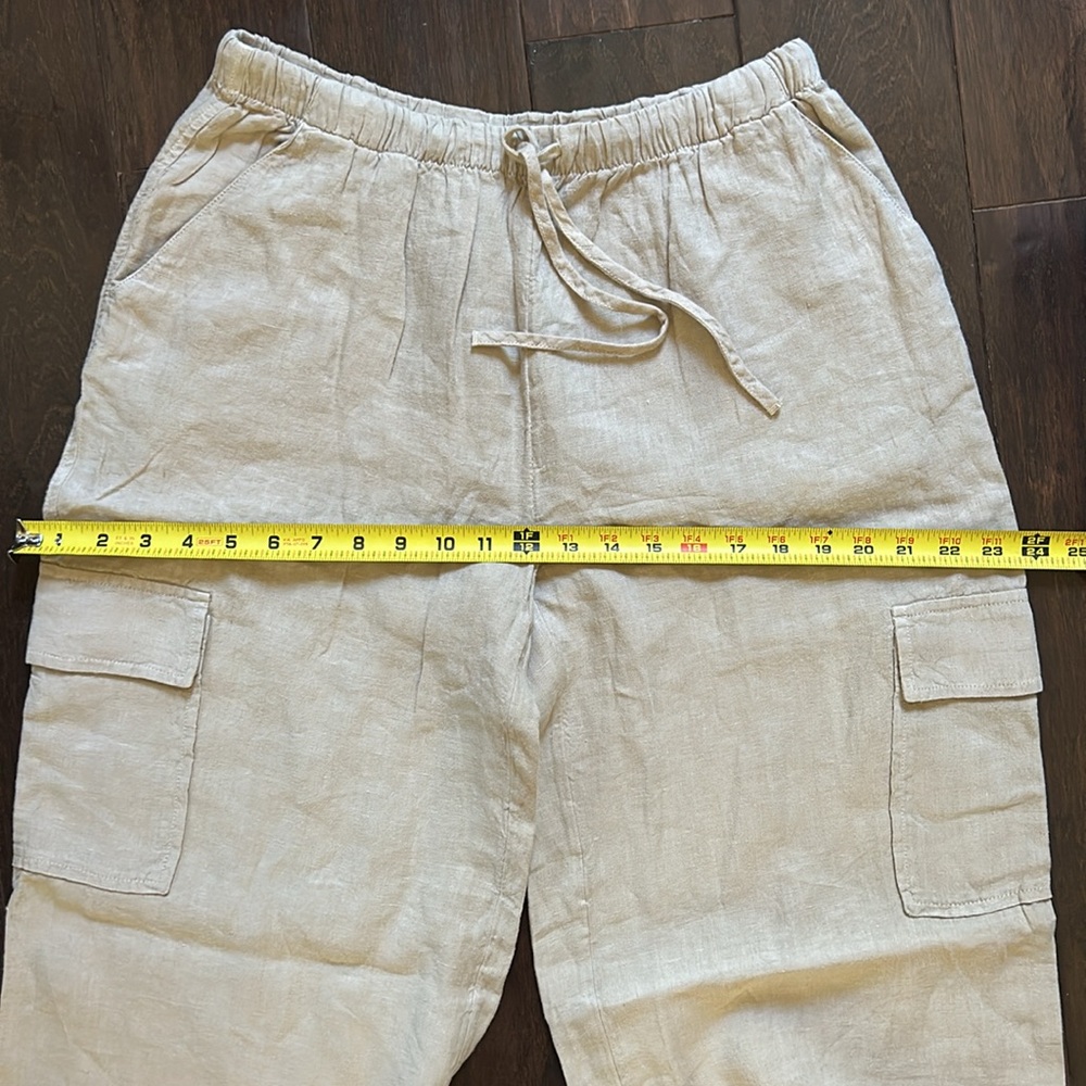 NWOT Caslon Drawstring Wide Leg Linen Cargo Pull On Pants W/ Pockets Tan Size S - Picture 4 of 11